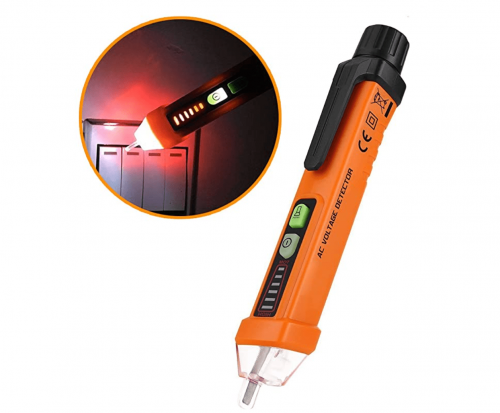 Peakmeter Electric Voltage Tester Non-Contact, Voltage Detector Pen 12-1000V AC Inductive Digital Voltage Measuring Tool with LED Flashlight, Alarm Mode, Live/Null Wire Judgment