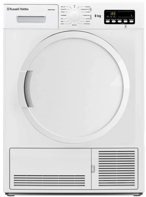 Russell Hobbs RH8CTD701 Freestanding Condenser Dryer, DelayStart, 8 kilograms, rpm 1400, White, Noise level: decibels 69 [Energy Class B]