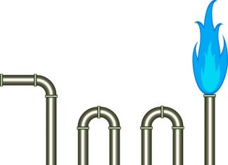 Image of gas pipes and blue flame
